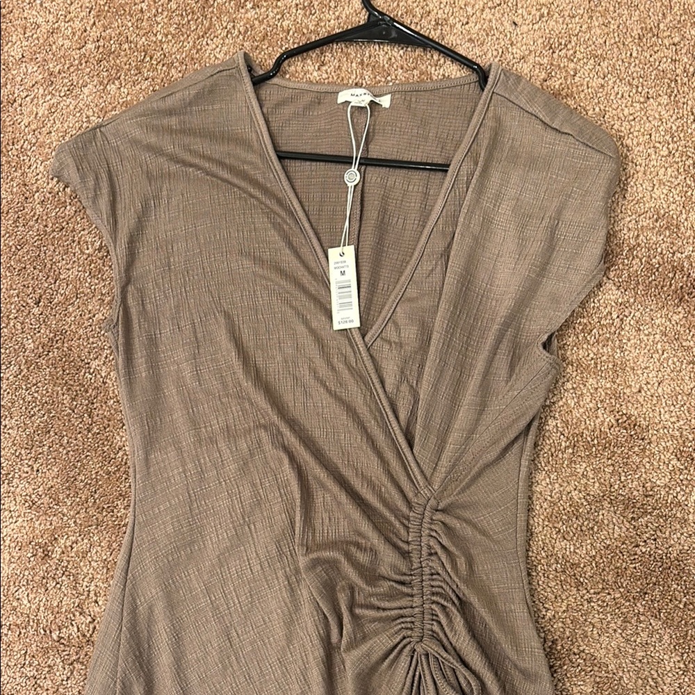 Max Studio Tan Ruched V-Neck maxi dress